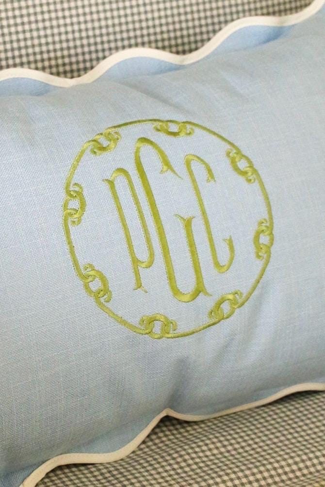 Custom Pillow Cover – Personalized 12x20 Scalloped Pillow with Embroiderey | Wedding Gift | Home Gift