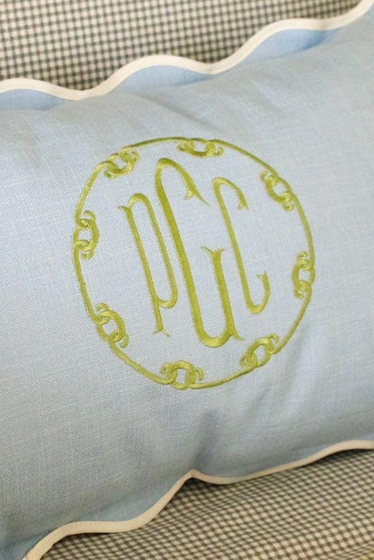 Custom Pillow Cover – Personalized 12x20 Scalloped Pillow with Embroiderey | Wedding Gift | Home Gift