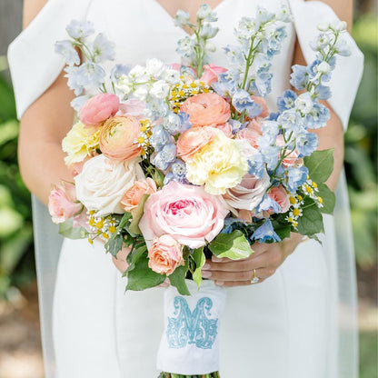 Embroidered Wedding Bouquet Wrap with Single Letter Monogram | Wedding Gifts | Wedding Bouquet Wraps