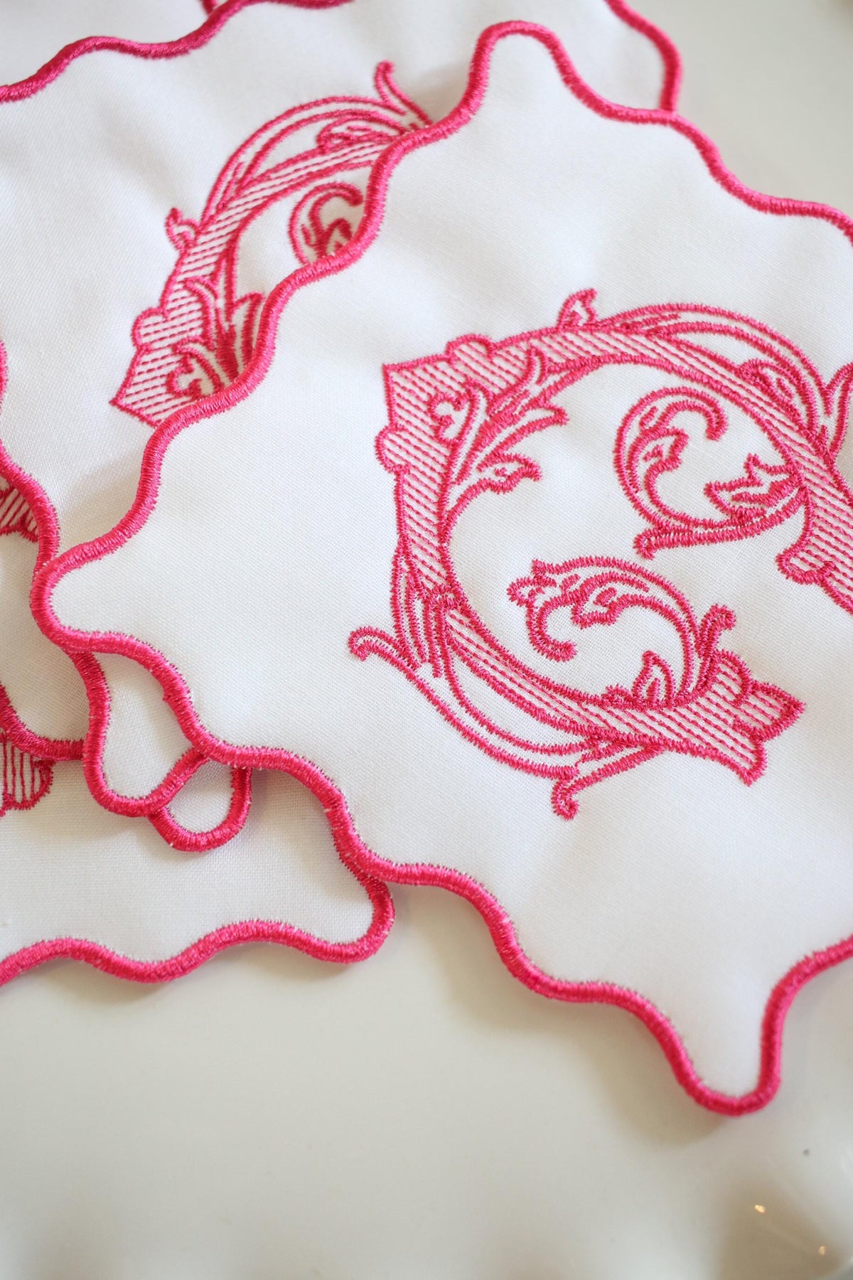 Scalloped Embroidered Cocktail Napkins | Hostess Gifts | Chinoiserie Gifts | Wedding Gifts | Housewarming Gifts | Hostess Gifts