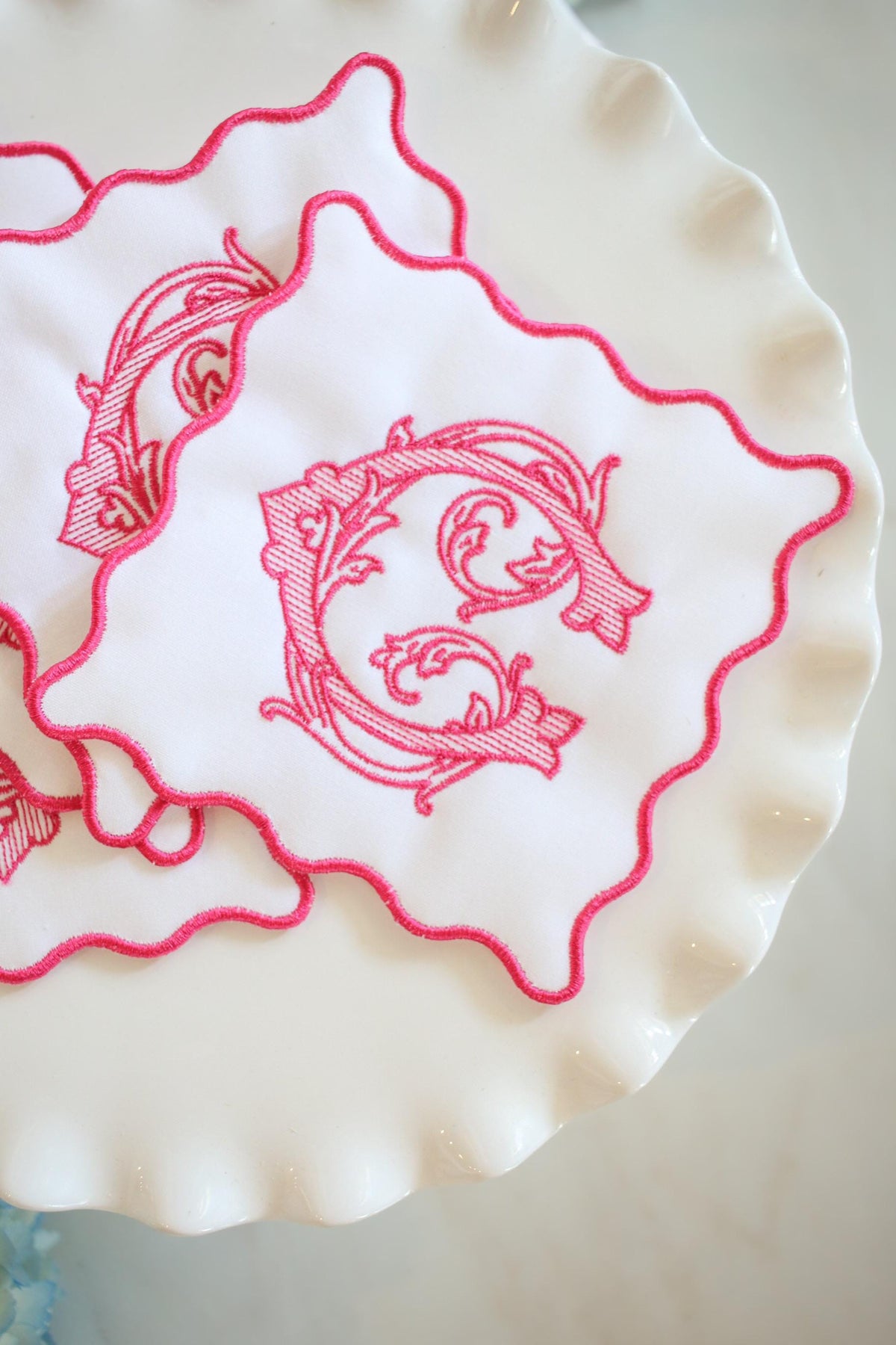 Scalloped Embroidered Cocktail Napkins | Hostess Gifts | Chinoiserie Gifts | Wedding Gifts | Housewarming Gifts | Hostess Gifts