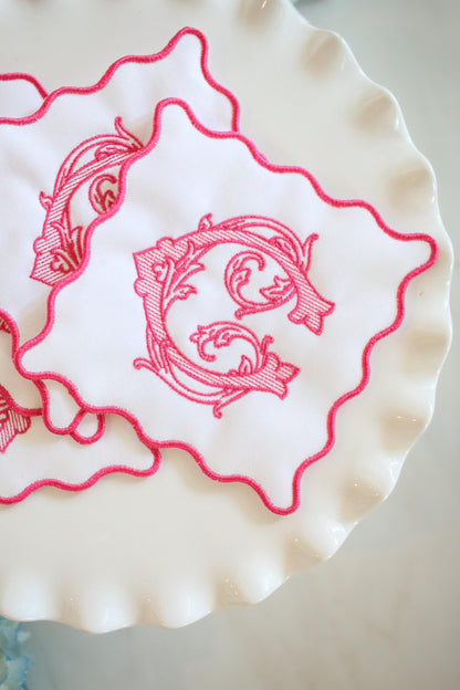 Scalloped Embroidered Cocktail Napkins | Hostess Gifts | Chinoiserie Gifts | Wedding Gifts | Housewarming Gifts | Hostess Gifts