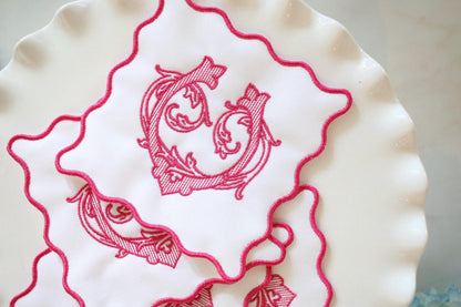 Scalloped Embroidered Cocktail Napkins | Hostess Gifts | Chinoiserie Gifts | Wedding Gifts | Housewarming Gifts | Hostess Gifts