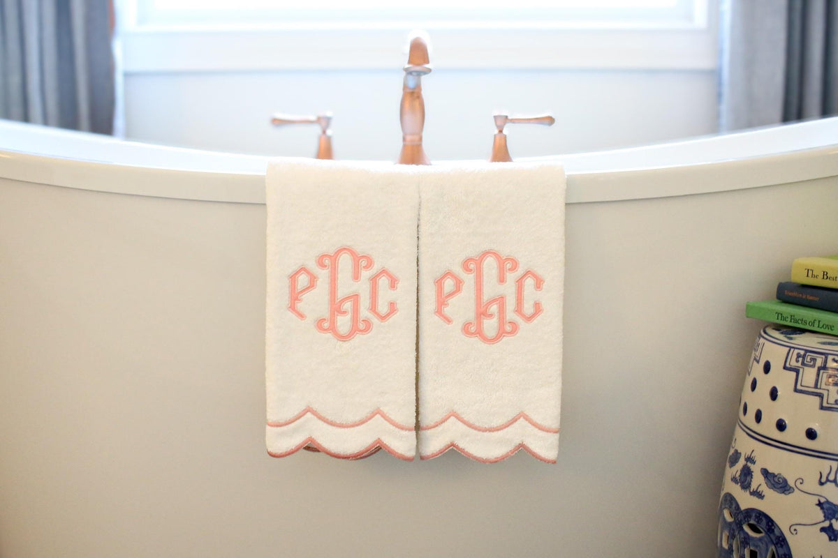 Custom Pink Appliqué Scalloped Hand Towel | Appliqué Towels | Custom Gifts | Gifts for Home