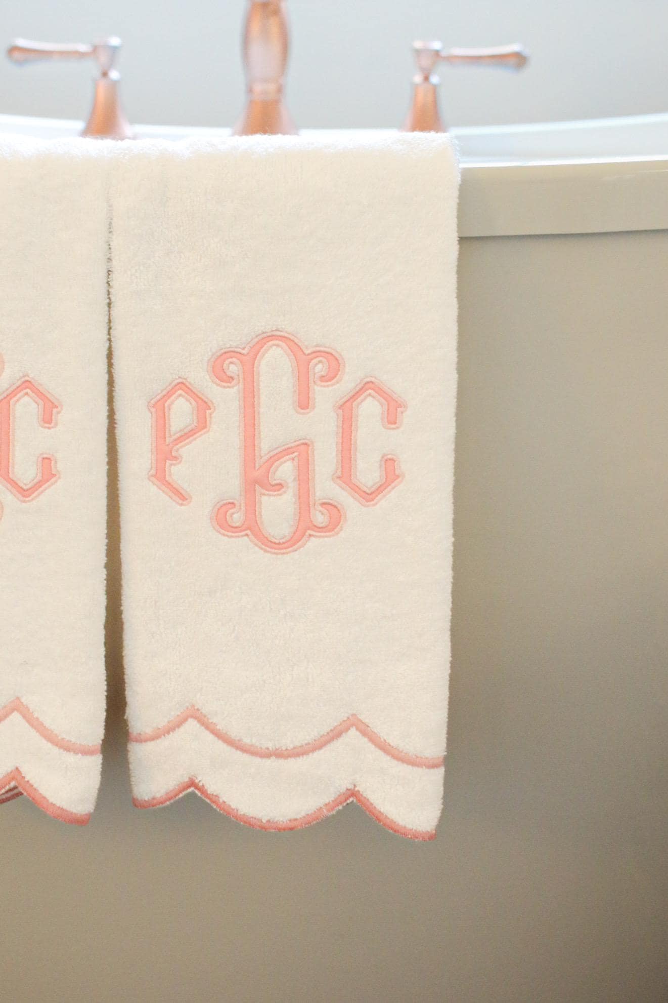 Custom Pink Appliqué Scalloped Hand Towel | Appliqué Towels | Custom Gifts | Gifts for Home