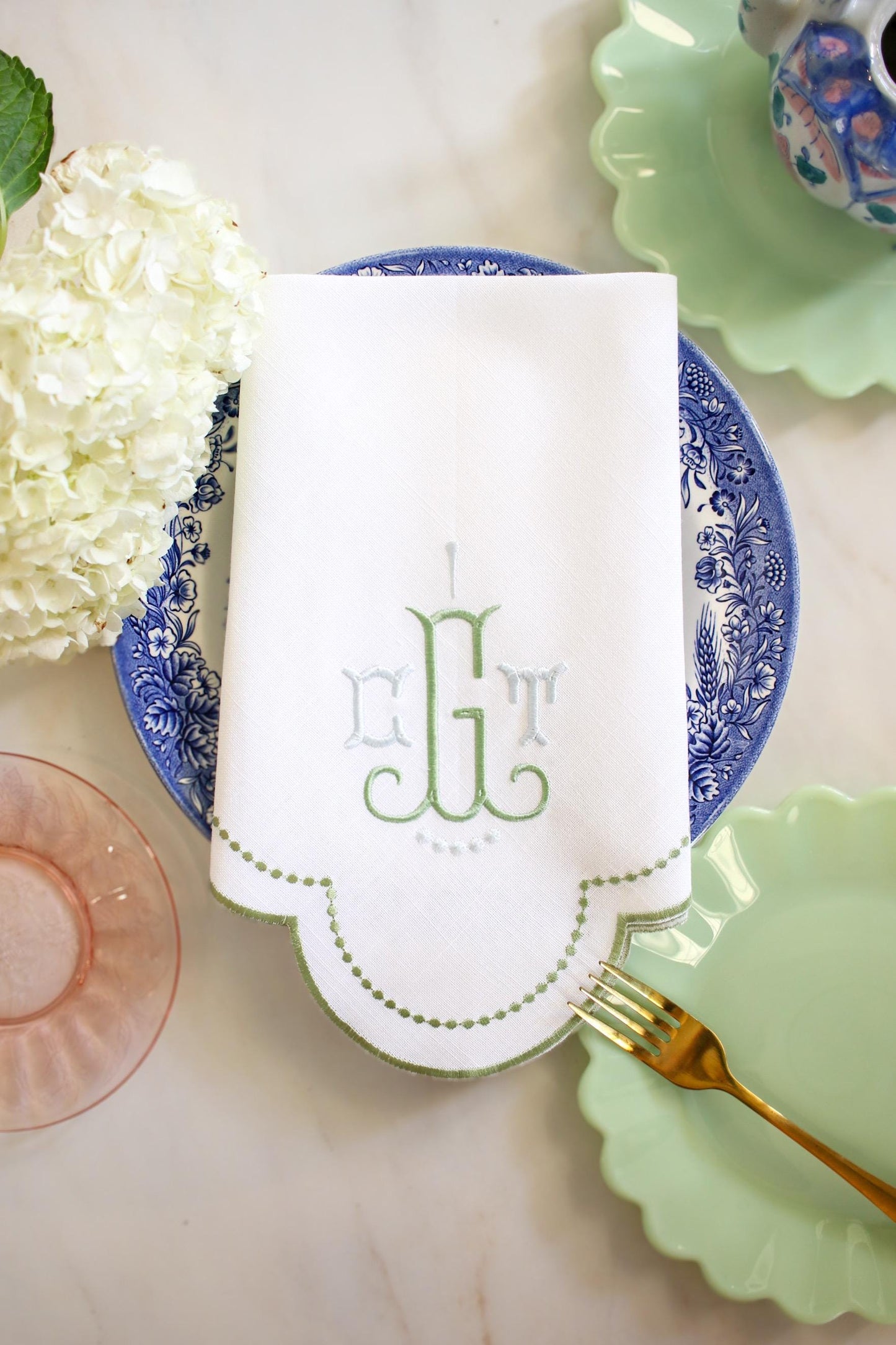 Embroidered Scalloped Dinner Napkin | Grandmillenial Home | Hostess Gifts | Housewarming Gifts | Tablescape Decoration