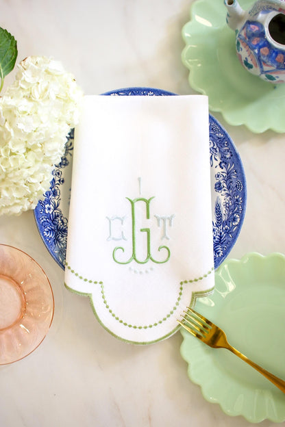 Embroidered Scalloped Dinner Napkin | Grandmillenial Home | Hostess Gifts | Housewarming Gifts | Tablescape Decoration