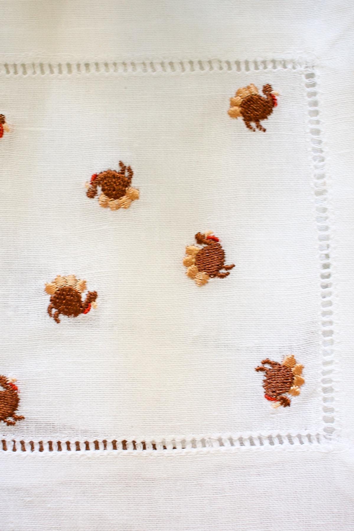 Embroidered Turkey Cocktail Napkins | Set of 4 | Grandmillenial Home | Bar Cart Decoration | Fall Tablescapes