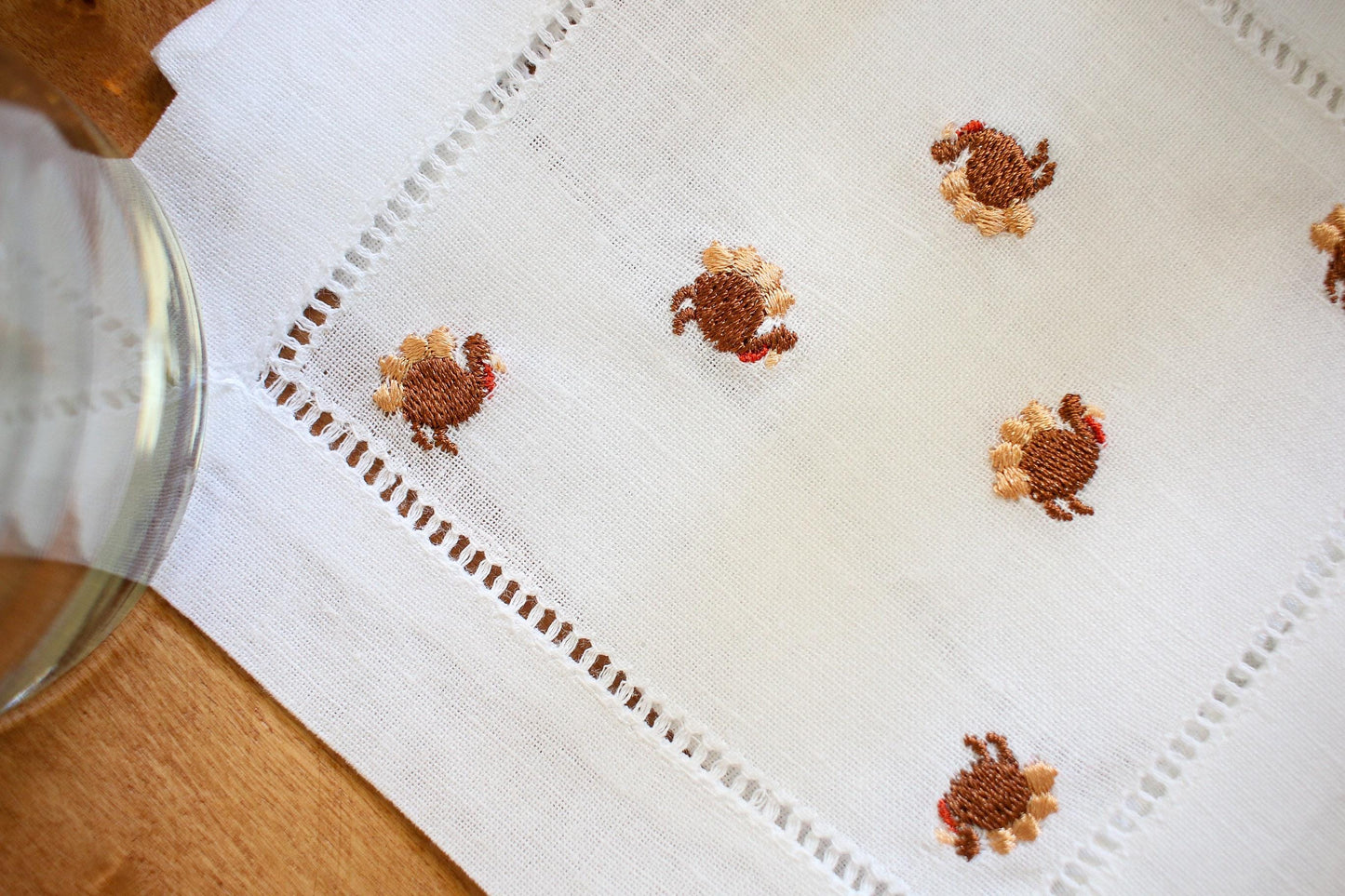 Embroidered Turkey Cocktail Napkins | Set of 4 | Grandmillenial Home | Bar Cart Decoration | Fall Tablescapes
