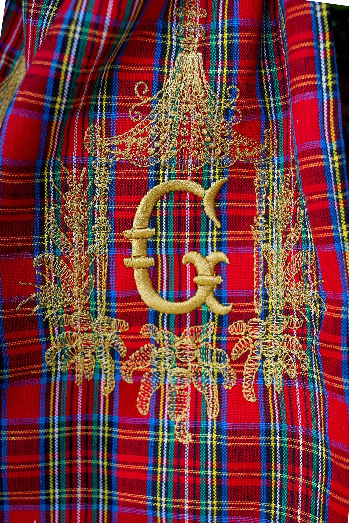 Embroidered Christmas Wreath Sash | Stuart Plaid | Christmas Home Gifts | Christmas Decorations