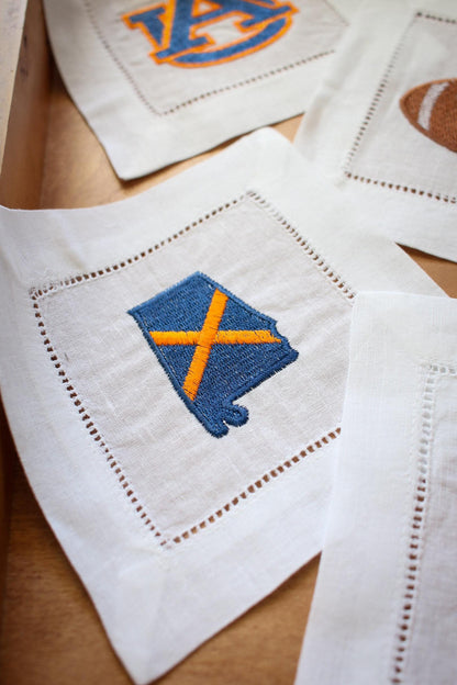 College Football Embroidered Cocktail Napkins | College Football Gifts | Gifts for Home | Hostess Gifts