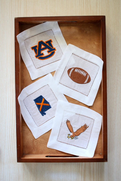 College Football Embroidered Cocktail Napkins | College Football Gifts | Gifts for Home | Hostess Gifts