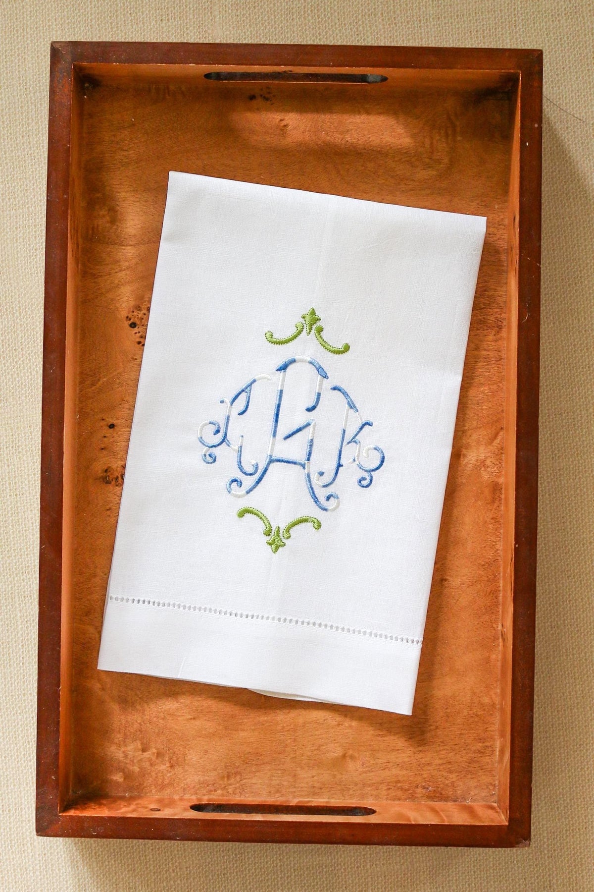 Monogrammed Embroidered Linen Hand Towel: Custom Initial Gift
