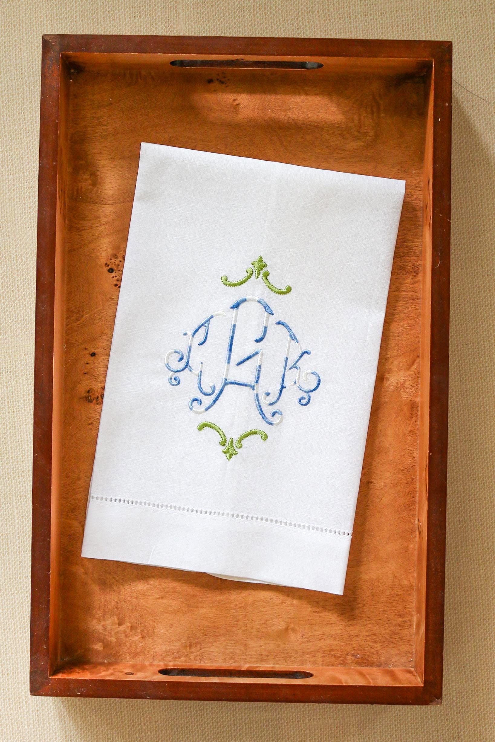 Monogrammed Embroidered Linen Hand Towel: Custom Initial Gift