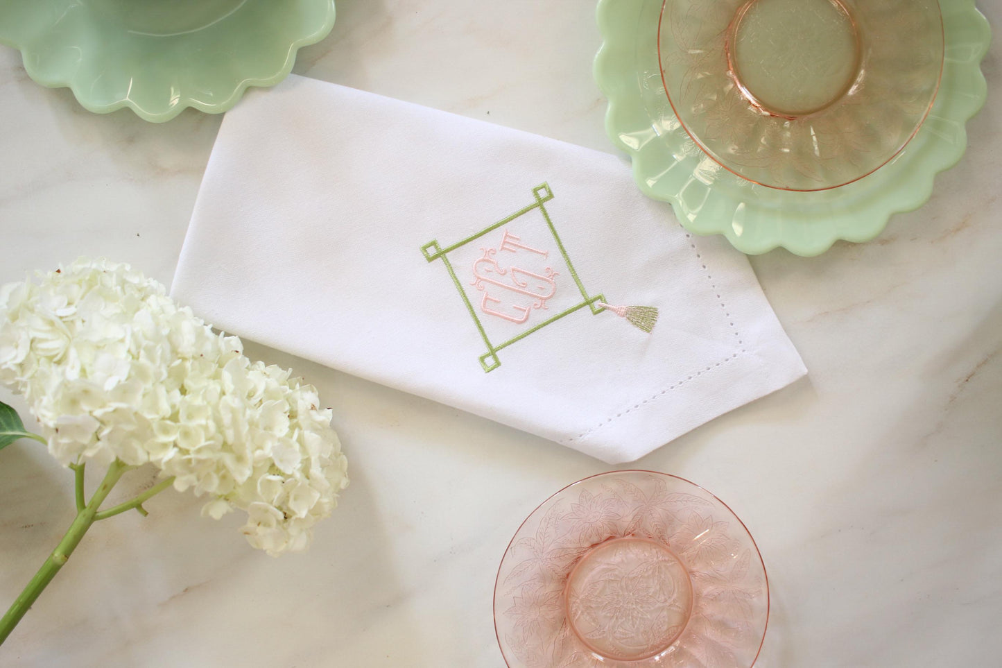 Embroidered Dinner Napkin | Grandmillenial Home | Hostess Gifts | Housewarming Gifts | Tablescape Decoration