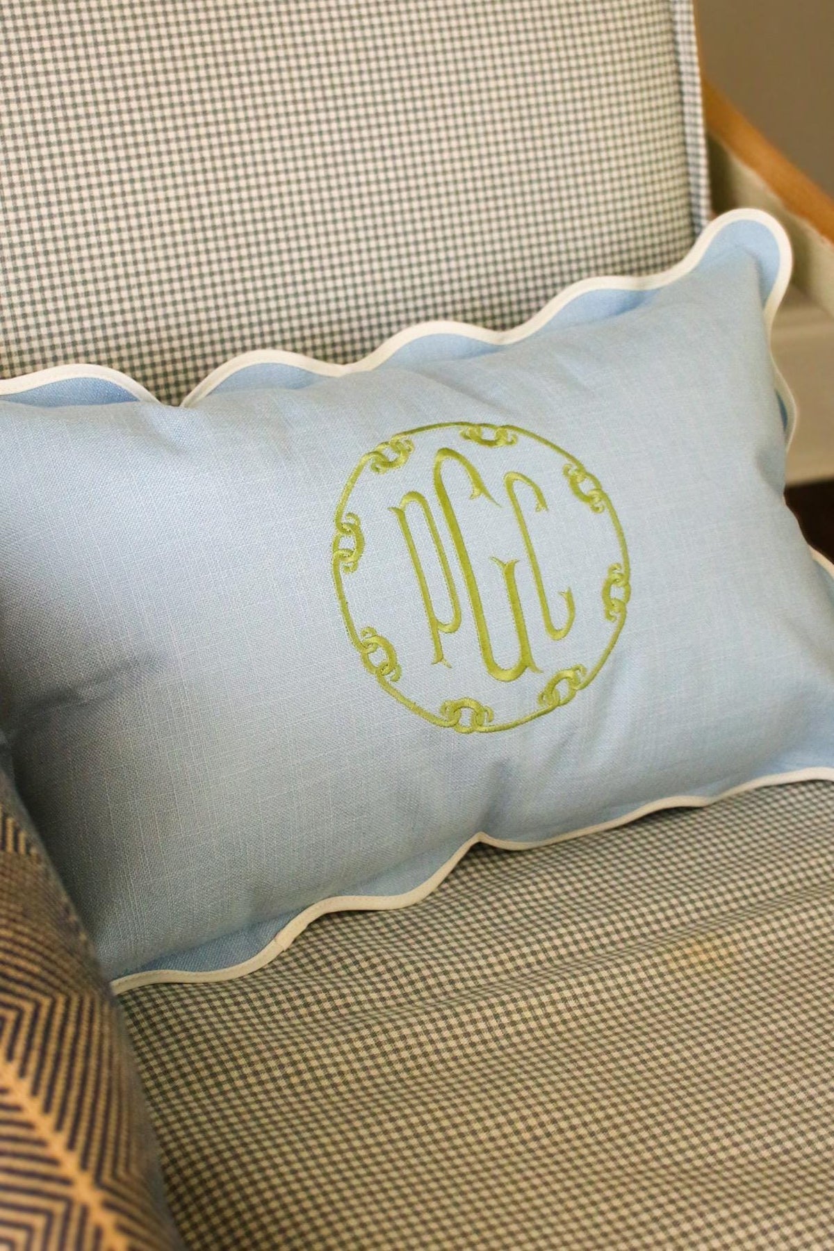 Custom Pillow Cover – Personalized 12x20 Scalloped Pillow with Embroiderey | Wedding Gift | Home Gift