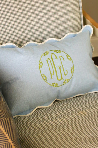 Custom Pillow Cover – Personalized 12x20 Scalloped Pillow with Embroiderey | Wedding Gift | Home Gift