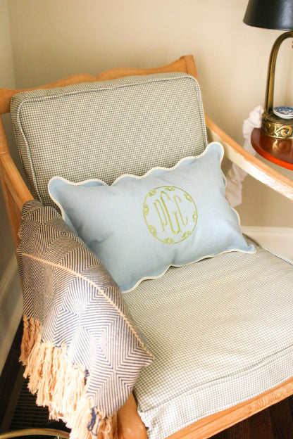 Custom Pillow Cover – Personalized 12x20 Scalloped Pillow with Embroiderey | Wedding Gift | Home Gift