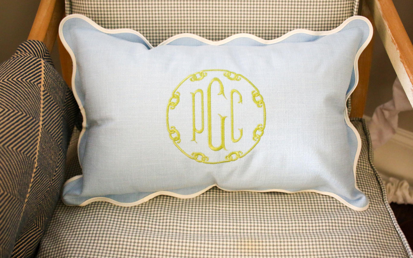 Custom Pillow Cover – Personalized 12x20 Scalloped Pillow with Embroiderey | Wedding Gift | Home Gift