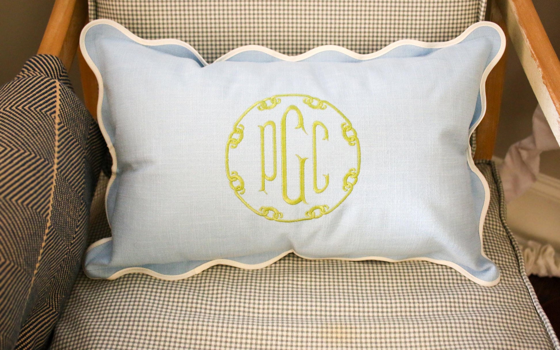 Custom Pillow Cover – Personalized 12x20 Scalloped Pillow with Embroiderey | Wedding Gift | Home Gift