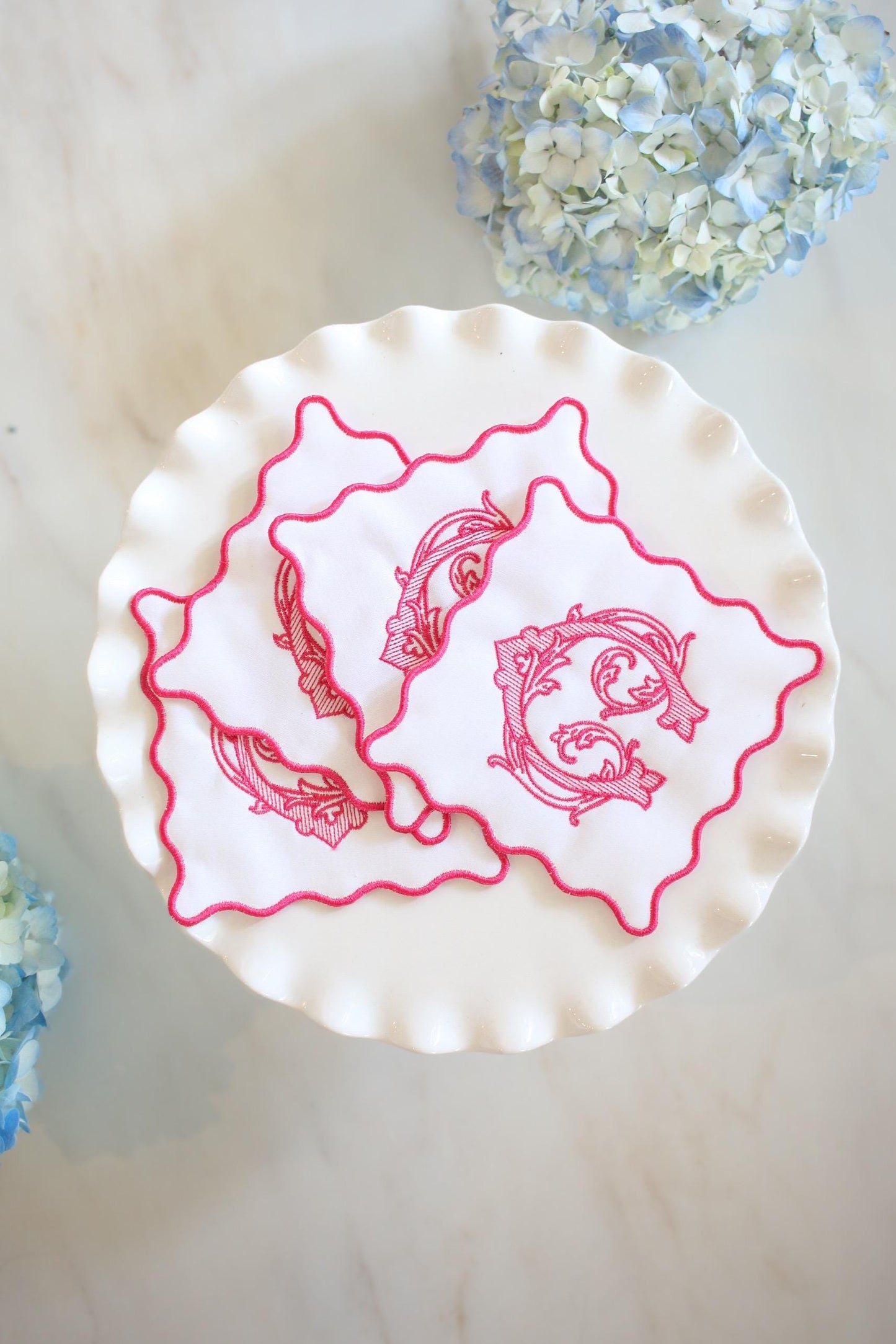 Scalloped Embroidered Cocktail Napkins | Hostess Gifts | Chinoiserie Gifts | Wedding Gifts | Housewarming Gifts | Hostess Gifts