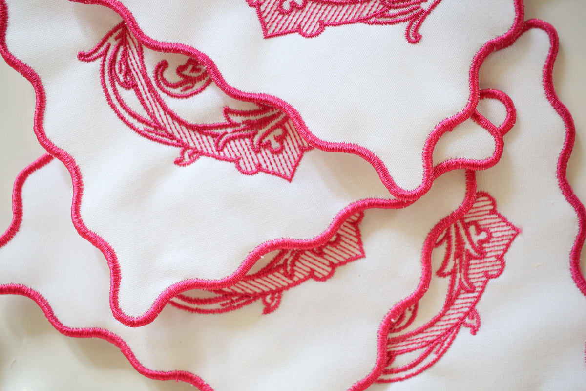Scalloped Embroidered Cocktail Napkins | Hostess Gifts | Chinoiserie Gifts | Wedding Gifts | Housewarming Gifts | Hostess Gifts