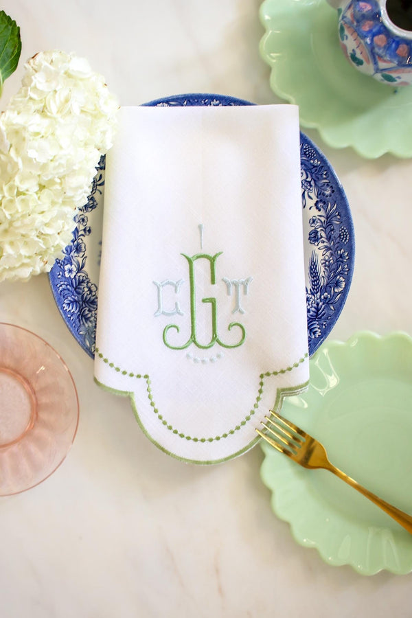 Embroidered Scalloped Dinner Napkin | Grandmillenial Home | Hostess Gifts | Housewarming Gifts | Tablescape Decoration