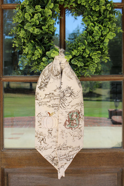 Embroidered Toile Wreath Sash | Home Gifts | Front Door Decorations | Fall Home | Grandmillenial Home