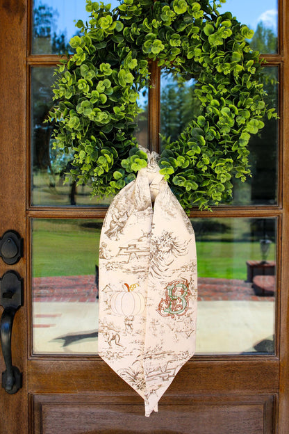 Embroidered Toile Wreath Sash | Home Gifts | Front Door Decorations | Fall Home | Grandmillenial Home