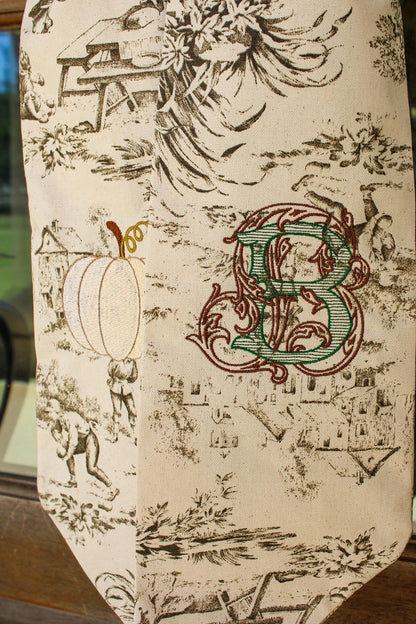 Embroidered Toile Wreath Sash | Home Gifts | Front Door Decorations | Fall Home | Grandmillenial Home