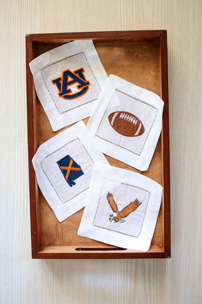 College Football Embroidered Cocktail Napkins | College Football Gifts | Gifts for Home | Hostess Gifts