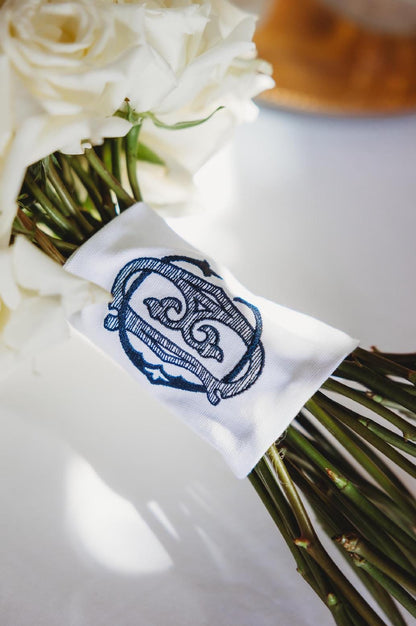 Embroidered Wedding Bouquet Wrap with Single Letter Monogram | Wedding Gifts | Wedding Bouquet Wraps