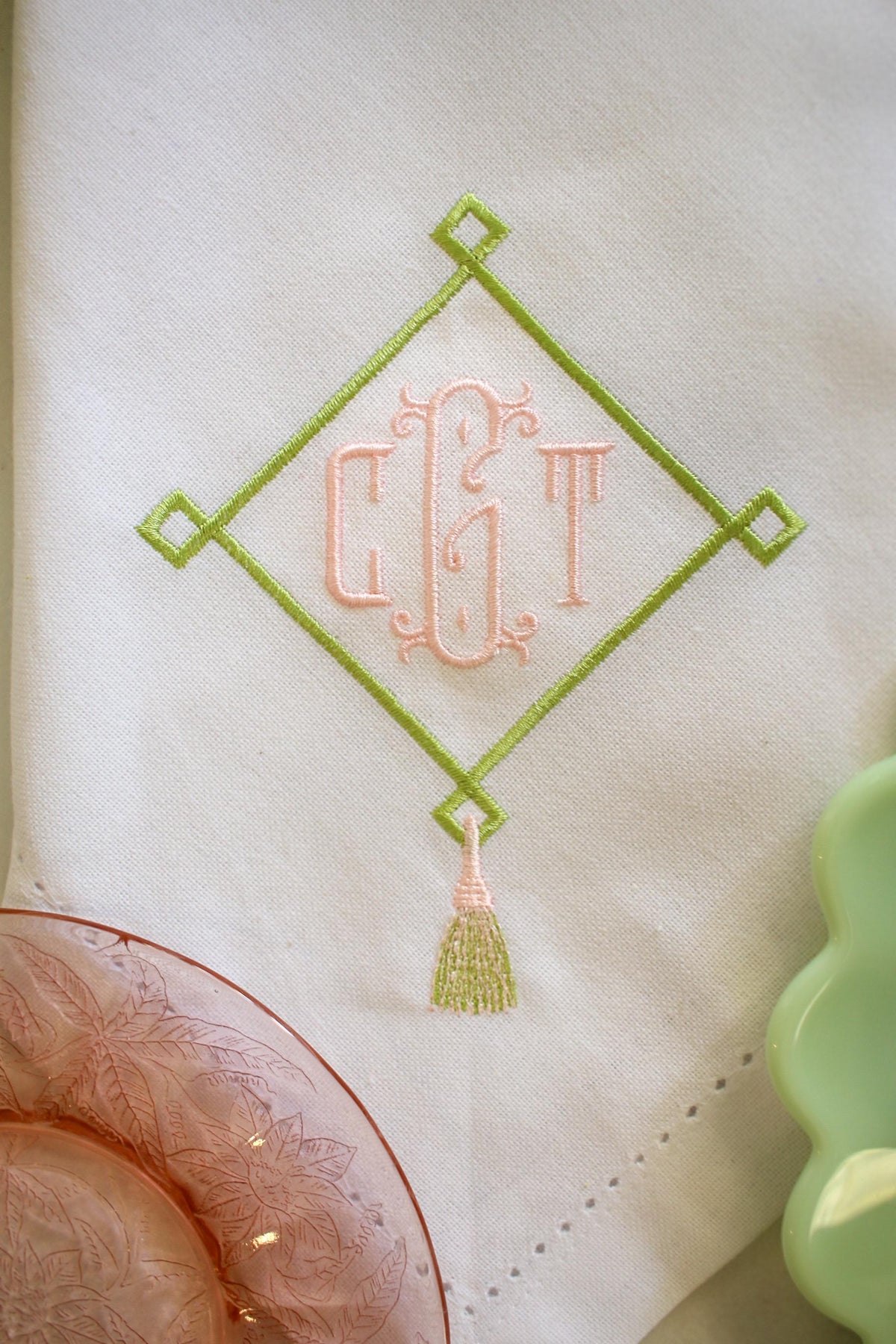 Embroidered Dinner Napkin | Grandmillenial Home | Hostess Gifts | Housewarming Gifts | Tablescape Decoration