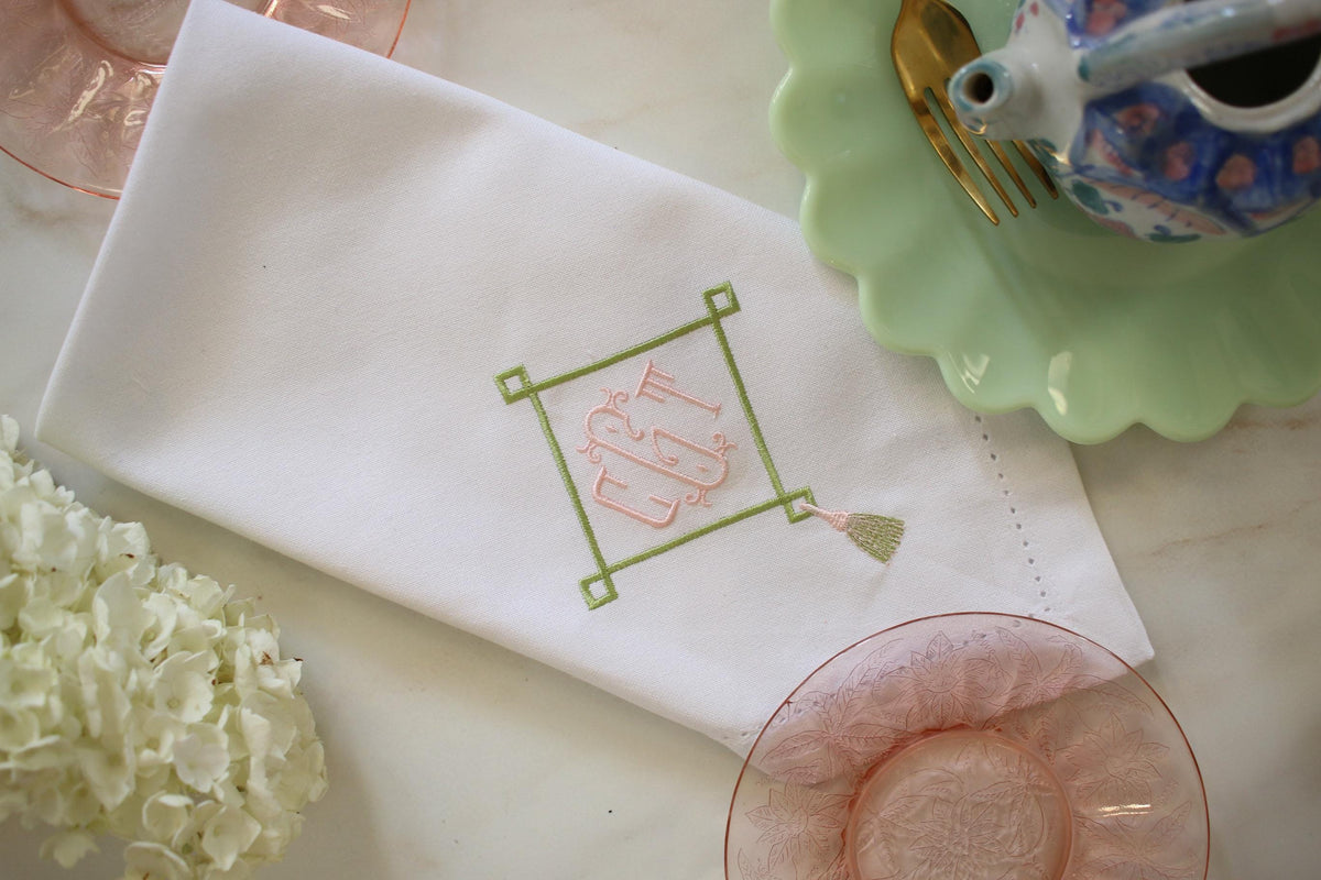Embroidered Dinner Napkin | Grandmillenial Home | Hostess Gifts | Housewarming Gifts | Tablescape Decoration
