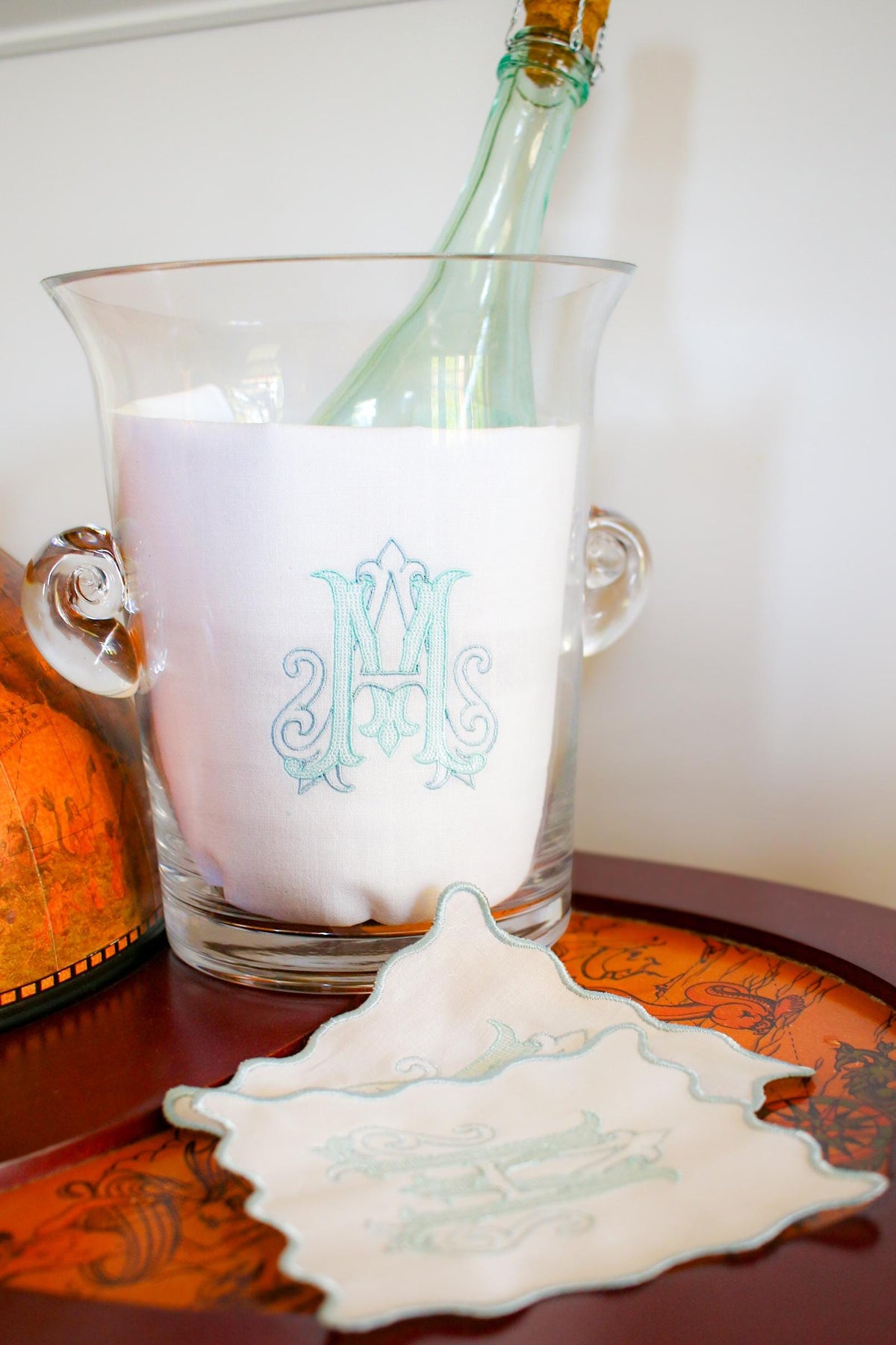 Personalized Linen Set - Tea Towel and Four Scalloped Cocktail Napkins | Hostess Gifts | Housewarming Gifts | Wedding Gifts