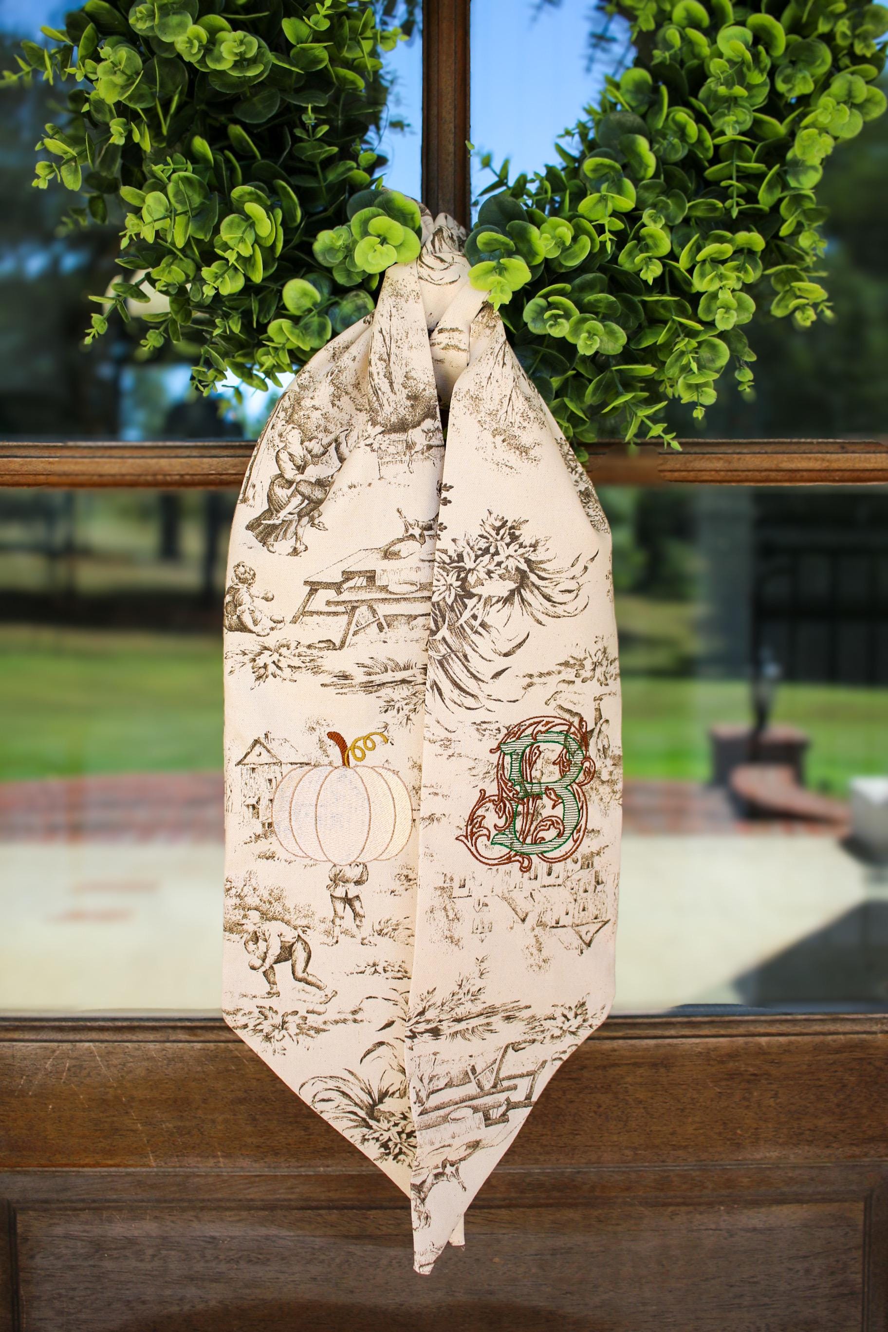 Embroidered Toile Wreath Sash | Home Gifts | Front Door Decorations | Fall Home | Grandmillenial Home