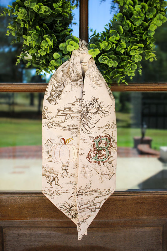 Embroidered Toile Wreath Sash | Home Gifts | Front Door Decorations | Fall Home | Grandmillenial Home