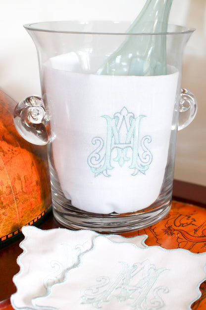 Personalized Linen Set - Tea Towel and Four Scalloped Cocktail Napkins | Hostess Gifts | Housewarming Gifts | Wedding Gifts