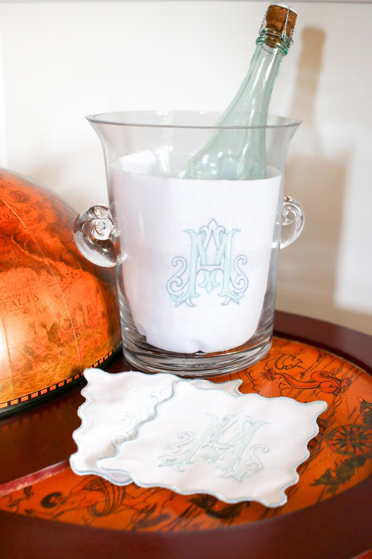 Personalized Linen Set - Tea Towel and Four Scalloped Cocktail Napkins | Hostess Gifts | Housewarming Gifts | Wedding Gifts