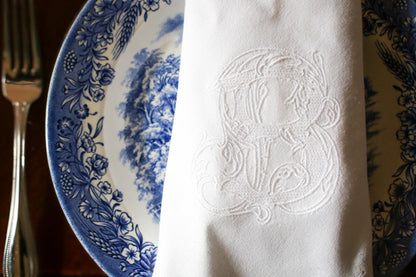 Monogrammed Dinner Napkin: Custom Embroidered 20" White Cotton