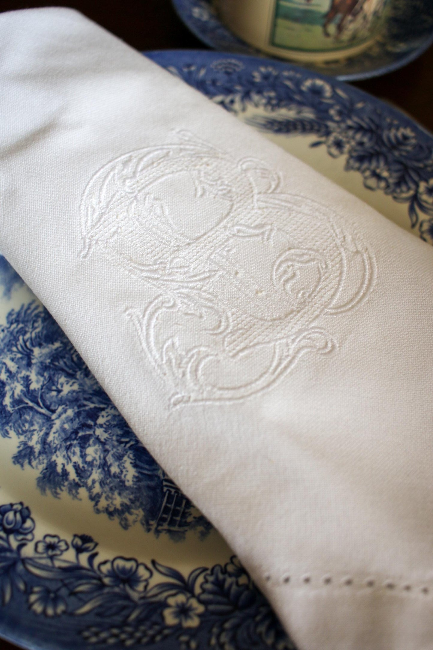 Monogrammed Dinner Napkin: Custom Embroidered 20" White Cotton