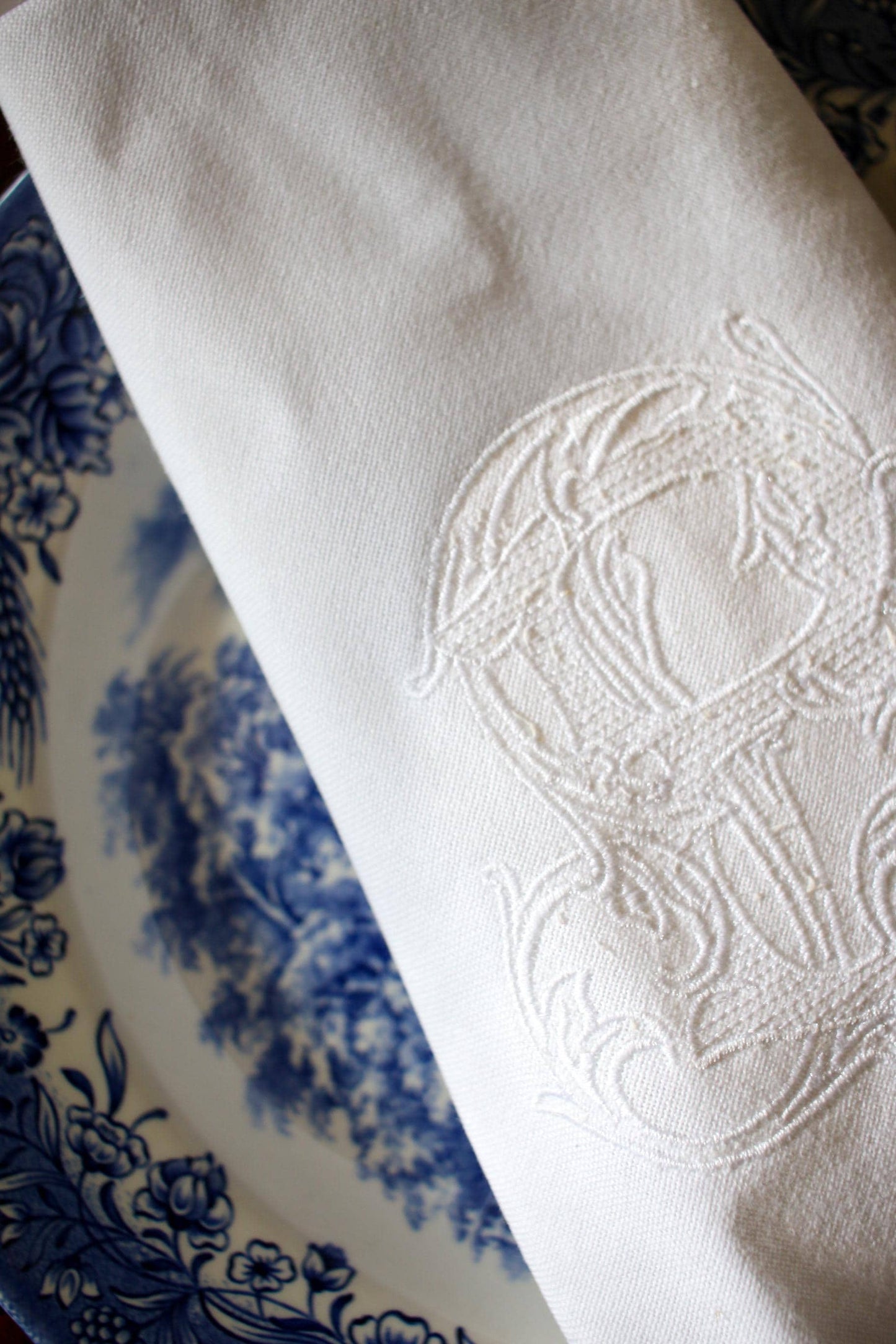 Monogrammed Dinner Napkin: Custom Embroidered 20" White Cotton