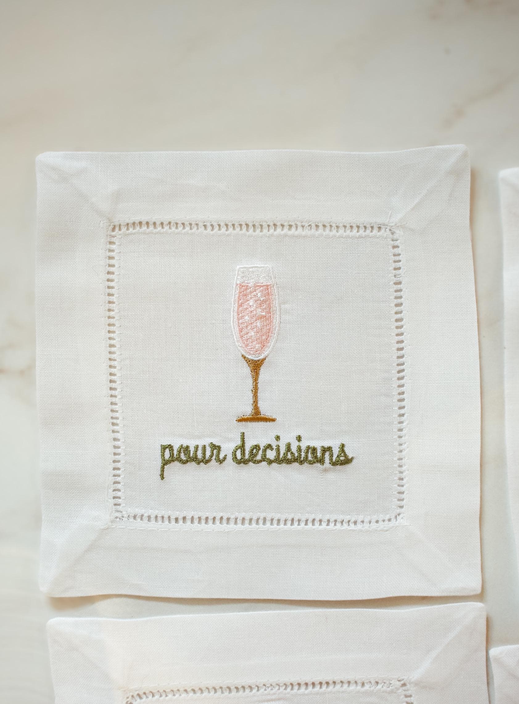 Funny Embroidered Cocktail Napkins | Hostess & Bar Cart Gifts | Grandmillennial Home Decor | Gifts for Her
