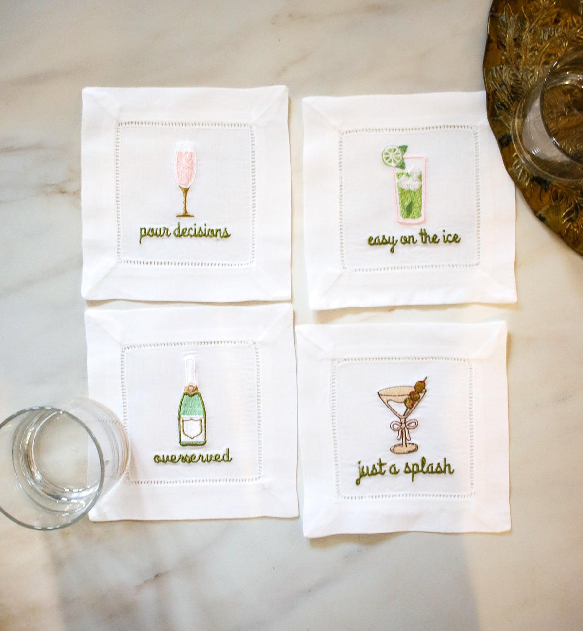 Funny Embroidered Cocktail Napkins | Hostess & Bar Cart Gifts | Grandmillennial Home Decor | Gifts for Her