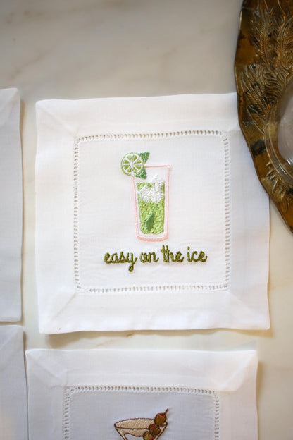Funny Embroidered Cocktail Napkins | Hostess & Bar Cart Gifts | Grandmillennial Home Decor | Gifts for Her