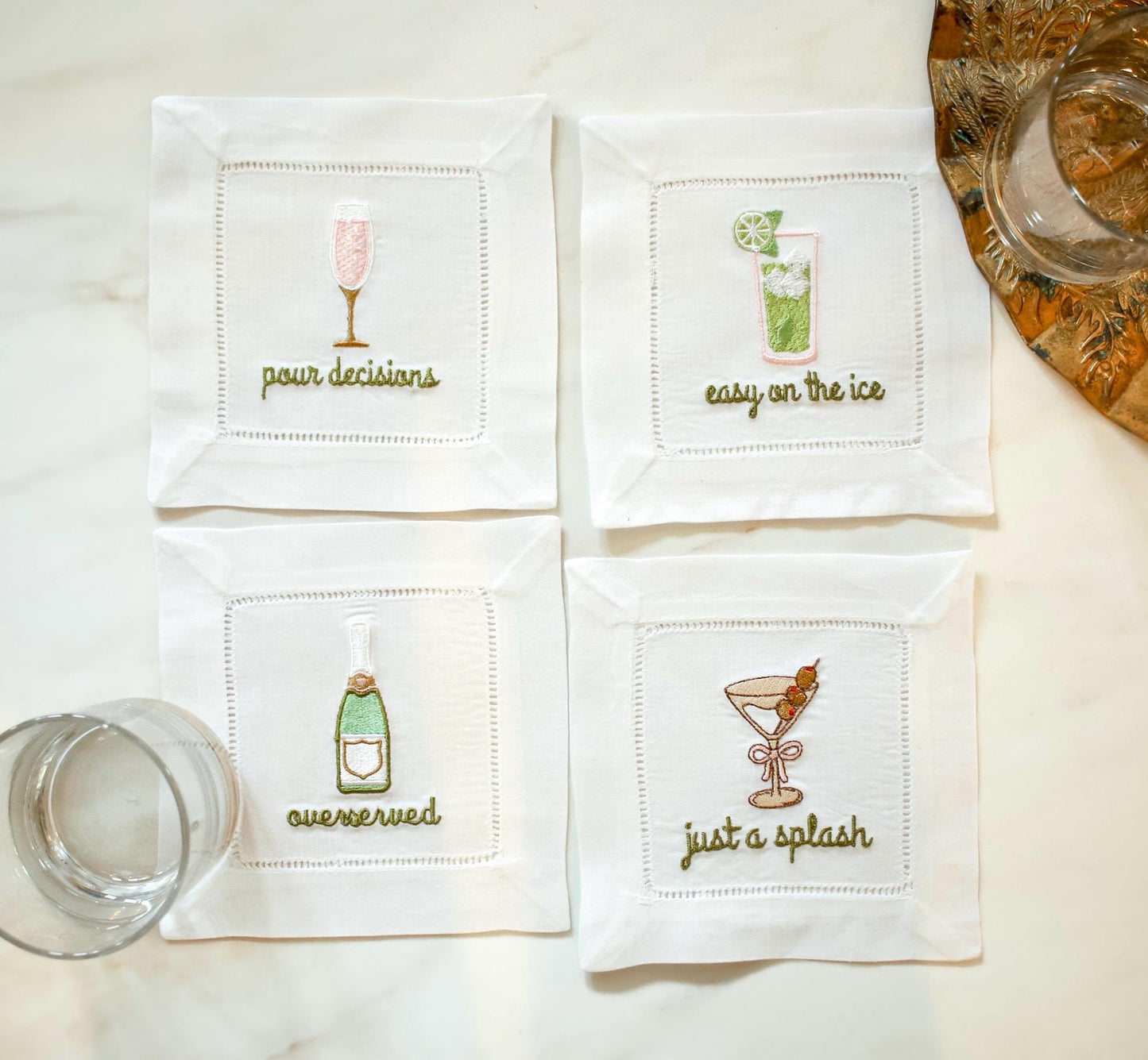Funny Embroidered Cocktail Napkins | Hostess & Bar Cart Gifts | Grandmillennial Home Decor | Gifts for Her