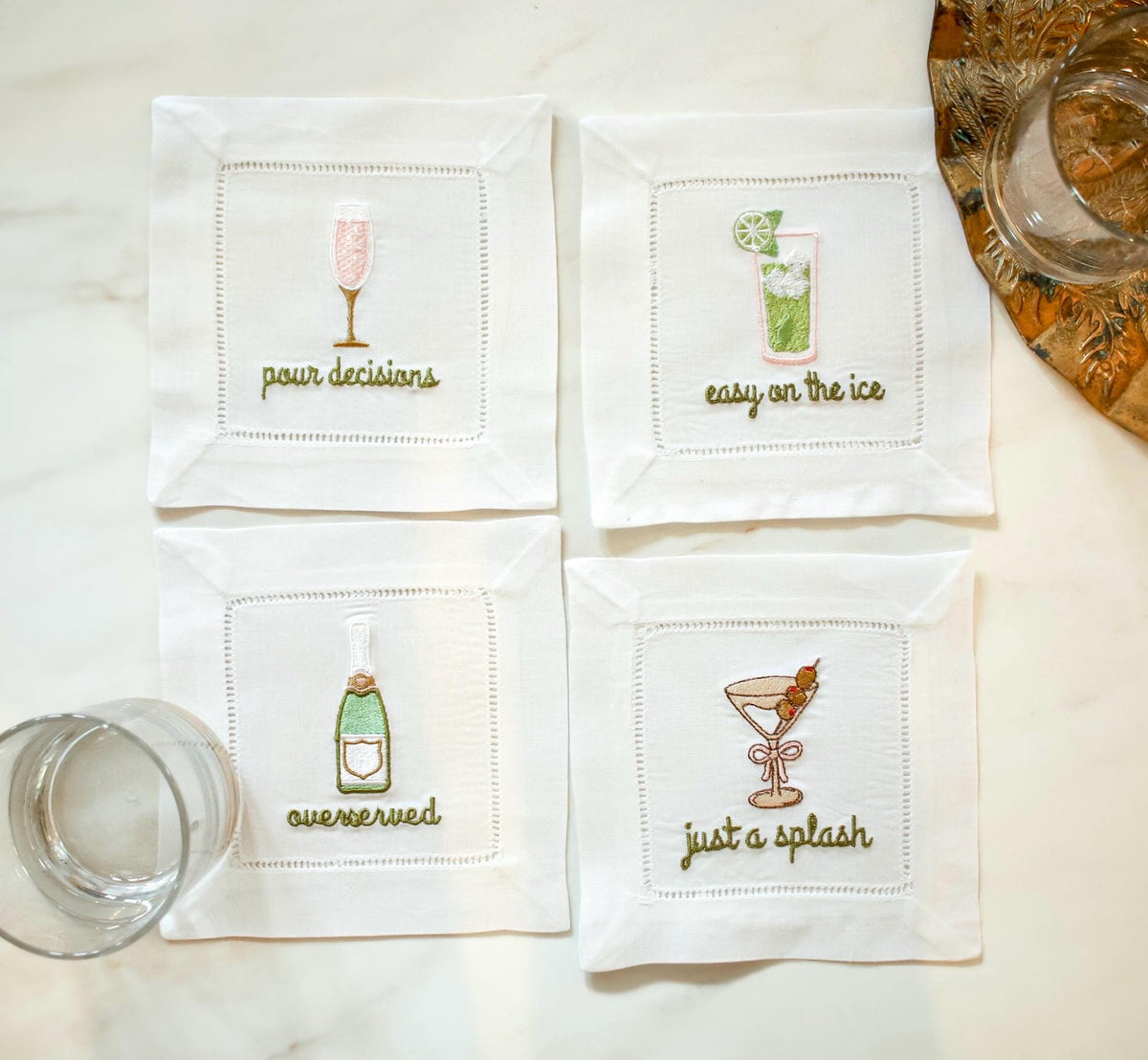 Funny Embroidered Cocktail Napkins | Hostess & Bar Cart Gifts | Grandmillennial Home Decor | Gifts for Her