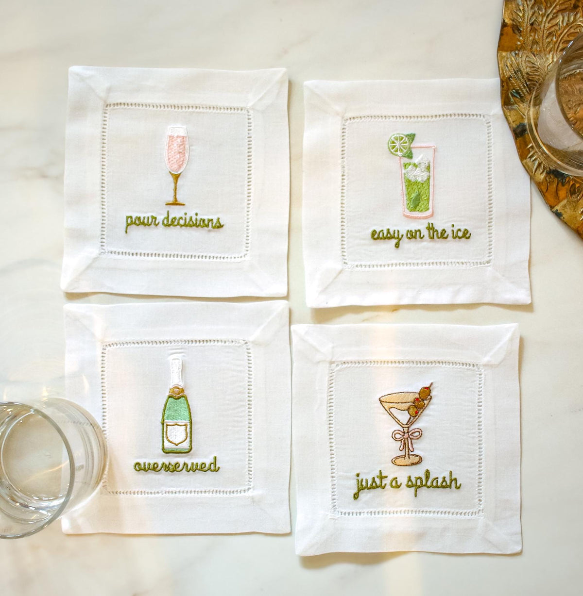 Funny Embroidered Cocktail Napkins | Hostess & Bar Cart Gifts | Grandmillennial Home Decor | Gifts for Her
