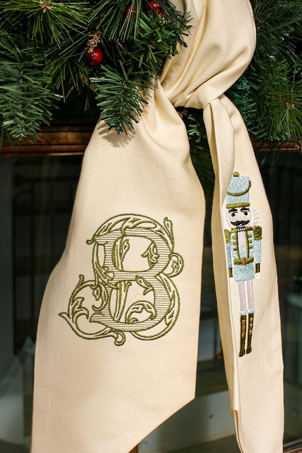 Embroidered Christmas Wreath Sash | Nutcracker Wreath Sash | Christmas Home Gifts | Grandmillenial Home Decorations