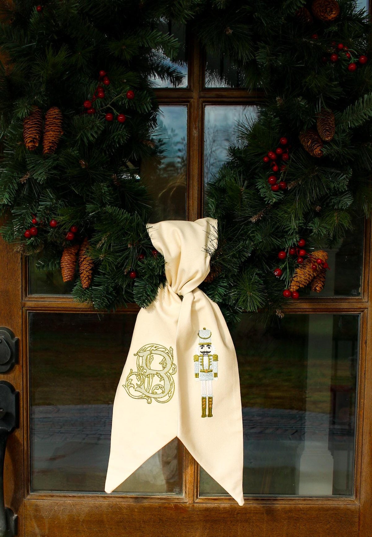 Embroidered Christmas Wreath Sash | Nutcracker Wreath Sash | Christmas Home Gifts | Grandmillenial Home Decorations